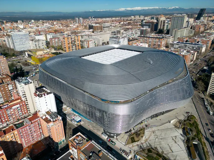 Daytime panoramic view of the Santiago Bernabeu Stadium